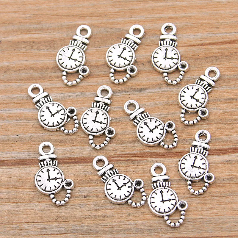 50PCS 9*12mm Two Color Vintage Metal Zinc Alloy Round Steampunk Clock Charms For DIY Necklace Bracelet Jewelry Making Findings