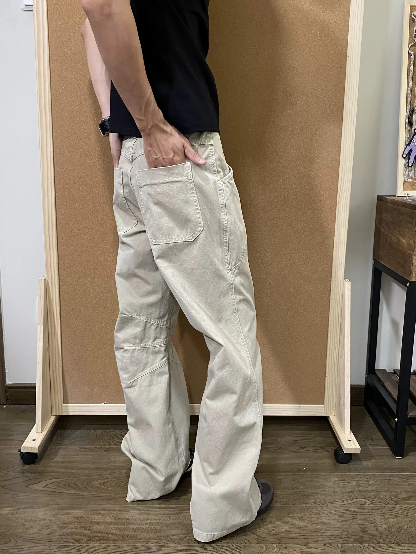 بنطلون عمل أمريكي بتصميم مطوي وقصة مستقيمة للرجال، فضفاض ومتعدد الاستخدامات، بنطلون عمل مستقيم بتصميم أنيق، ملابس كاجوال للراحة