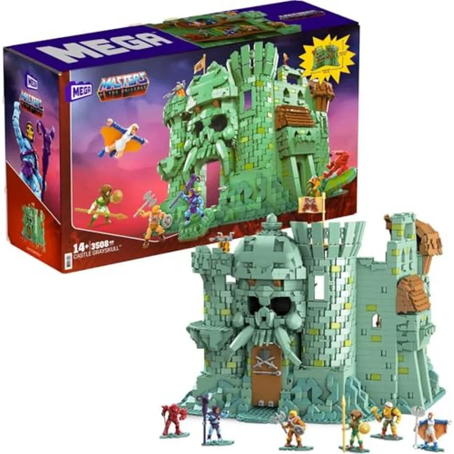 Castle Grayskull building set for adult collectors: ABS plastic gray and purple 3508 pieces 13+ inches tall includes 6 poseable