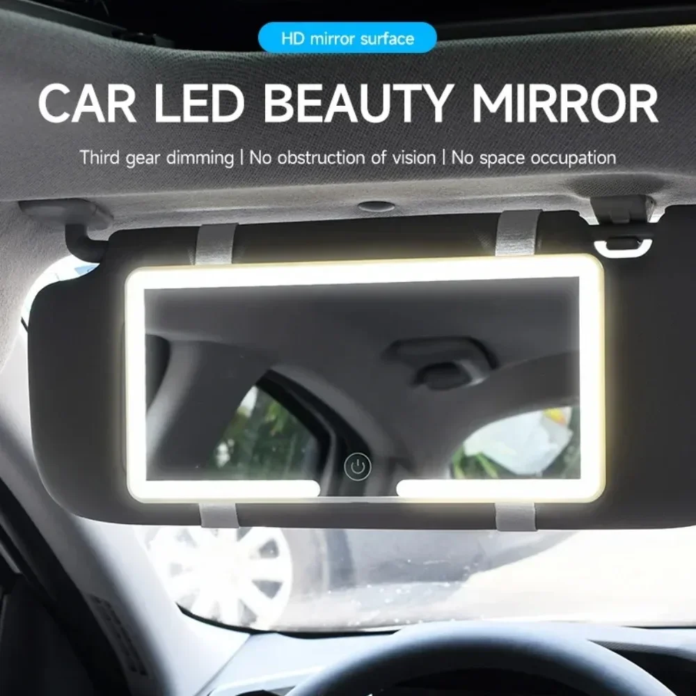 Car Interior Mirror Sun Visor Cosmetic Mirror HD Adjustable with LED Light Rechargeable Touch Screen Rearview Mirror