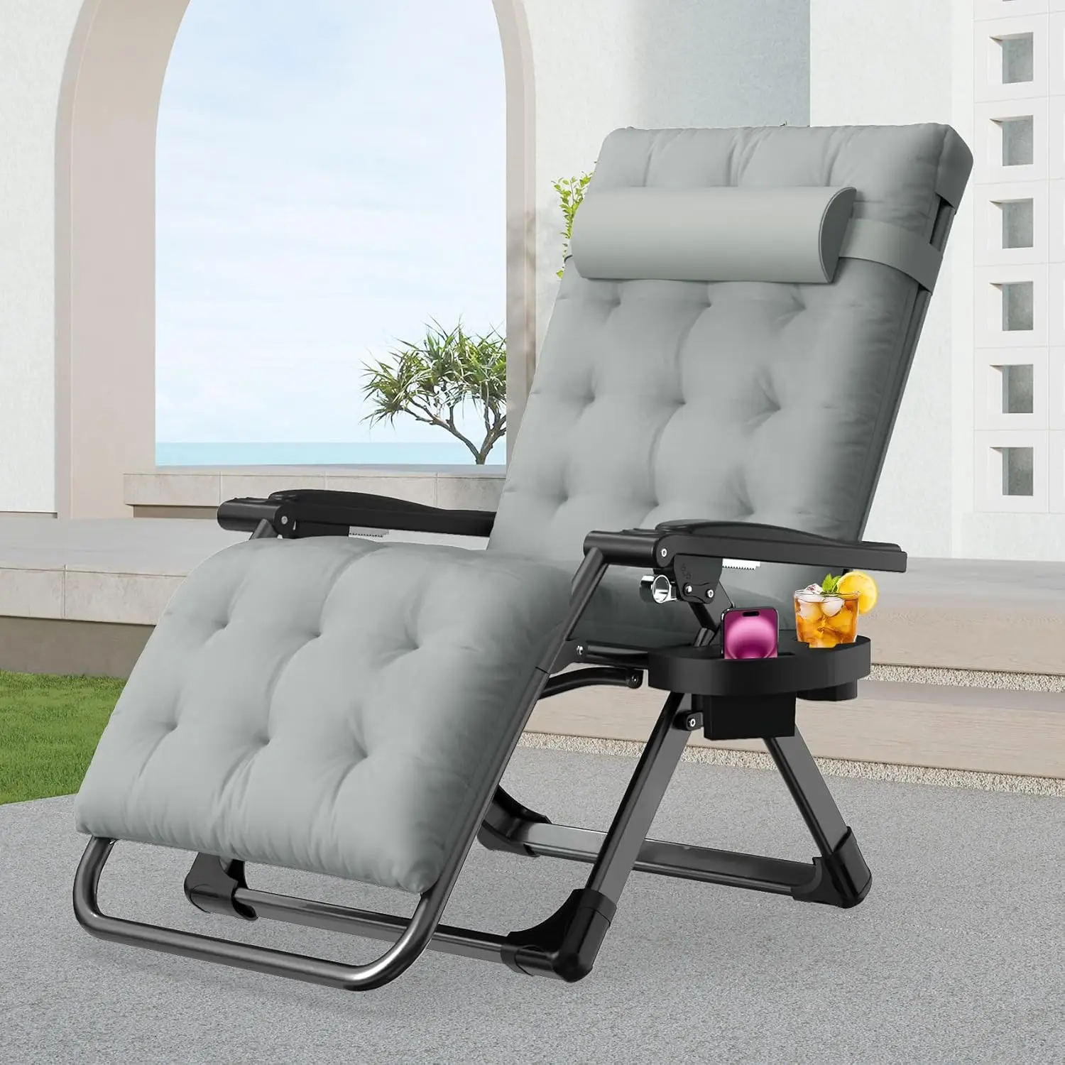 

Zero Gravity Chair, Reclining Camping Lounge Chair with Aluminum Alloy Lock, Folding Patio Recliner w/Removable Pad, Adjustable