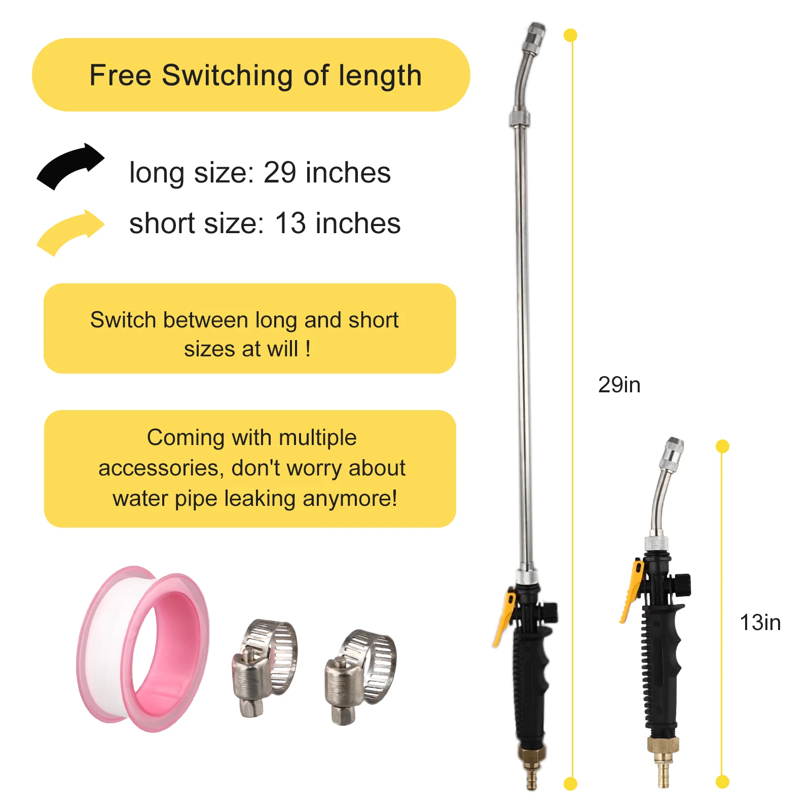 Stainless Steel 3/8 Brass Clamp Replacement Rubber Handle Spray Accessories Spray Bar Sprayer Wand Replacement