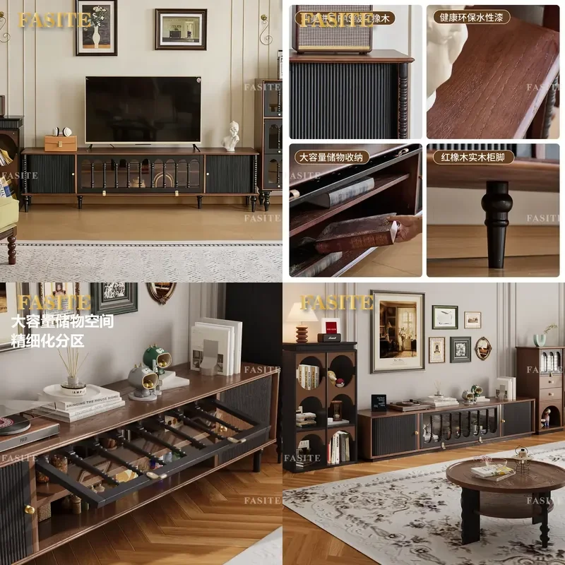 For French Antique Floor to Ceiling TV Cabinet Coffee Table Retro Living Room Storage Hogwarts Locker Integrated Cabinet