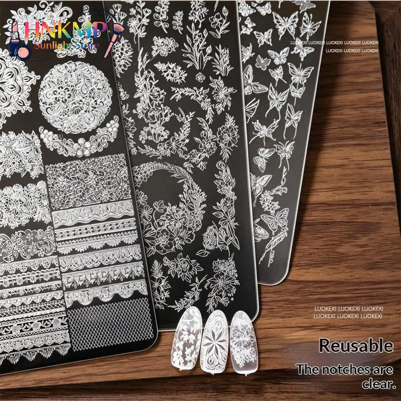 French Lace Flower Butterfly Nail Art Stamping Plate, Vintage Floral Nail Stencil DIY Wedding Manicure Printing Tool