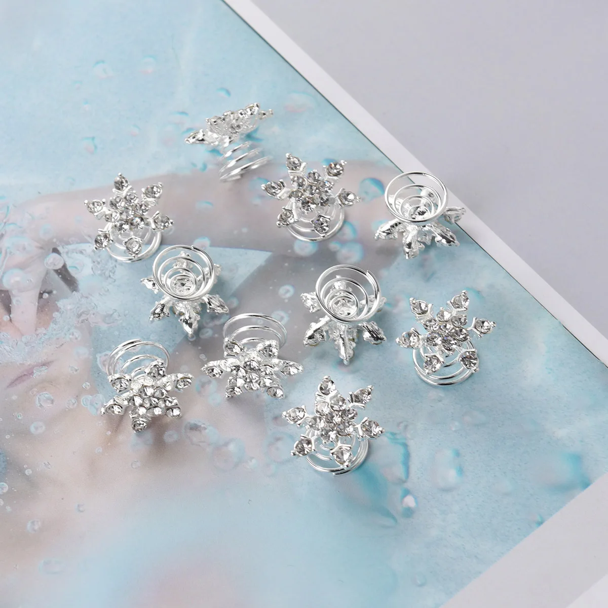 

10Pcs Spiral Hairpin Crystal Snowflake Wedding Bridal Rhinestone Updo Hair Clips Hair Accessories for Women Spiral Hairpin