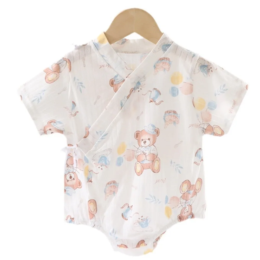 

Боди для новорожденных, летний комбинезон с короткими рукавами и мультяшным принтом в стиле кимоно, цельный наряд из мягкого хлопка для малышей для мальчиков и девочек