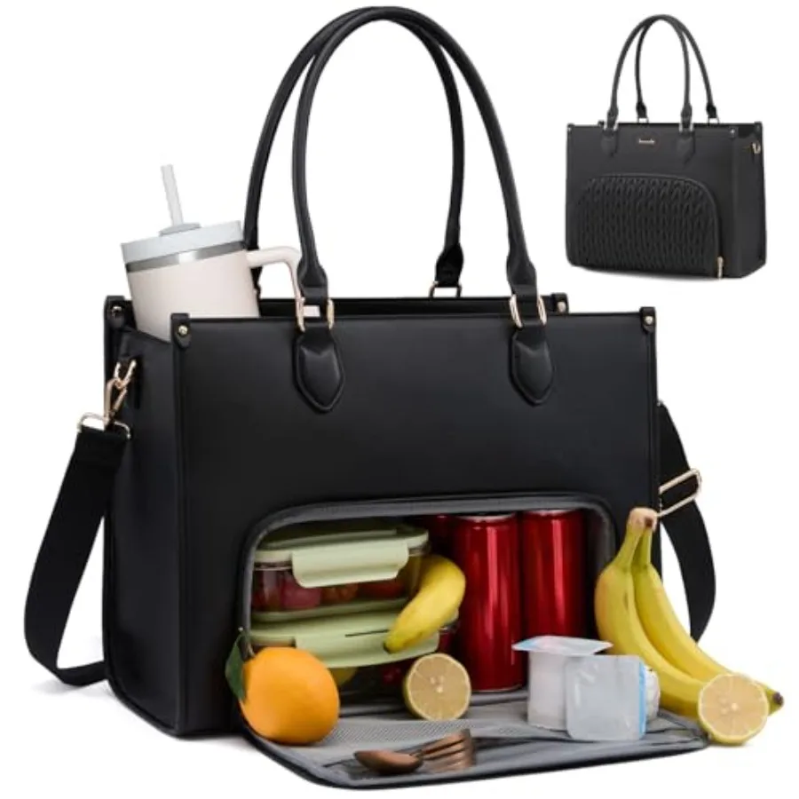 

Lunch Tote Bag for Women 3 in 1 Work Bag with Insulated Lunch Compartment 17.3 Inch Laptop Tote Bag for Teacher Nurse Business