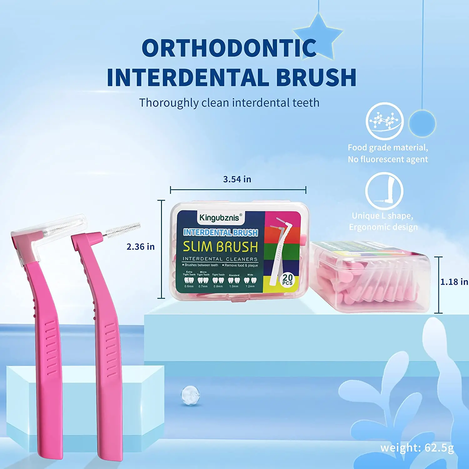 Kingubznis 100 sztuk ortodontyczna szczoteczka międzyzębowa na aparat ortodontyczny Inter szczoteczka dentystyczna krótka rączka Mini szczoteczka do zębów do wsporników