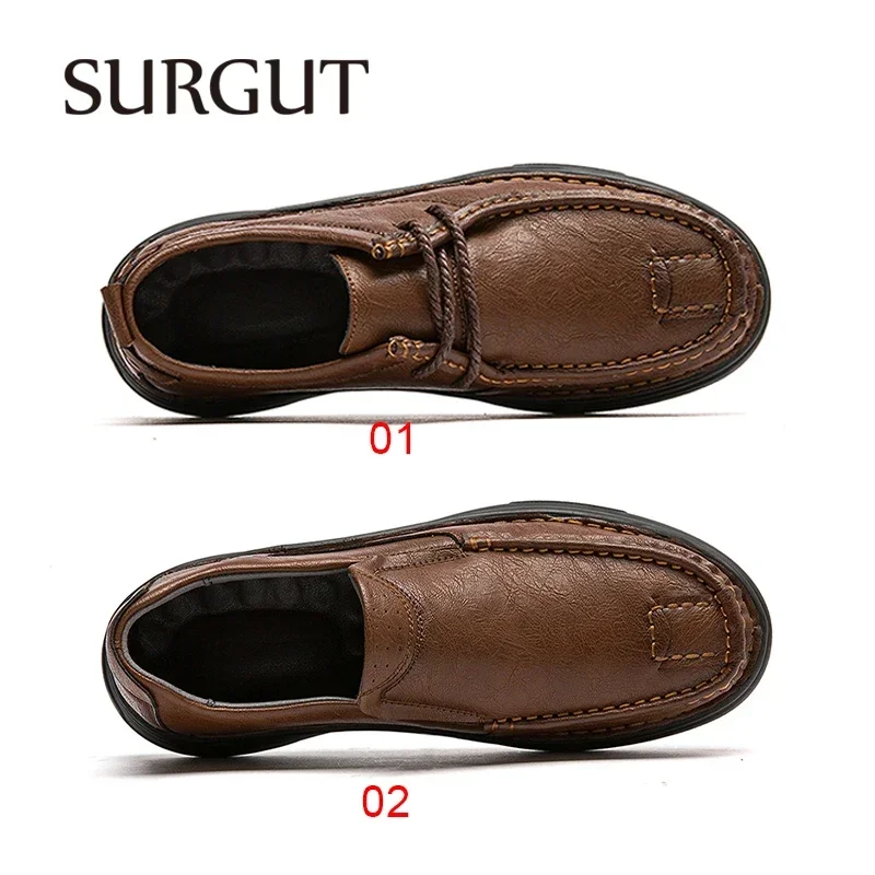 SURGUT Men's Casual Shoes Spring Autumn Genuine Leather Handmade Comfortable Men Lightweight Versatile Daily Shoes Size 38-46
