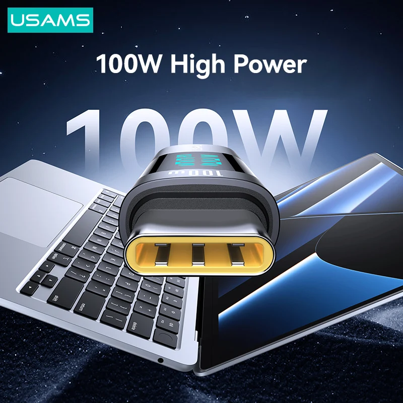 USAMS 100W High Power Type-C To Type-C Aluminum Alloy Digital Display Adapter PD Fast Charging