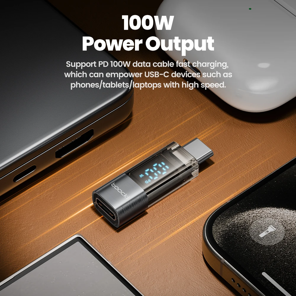 Toocki OTG Type C to Type C Adapter Digital Display PD 100W Fast Charging Converter for Macbook iPhone 15 Samsung Xiaomi POCO