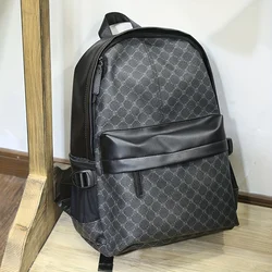 Luxury Plaid Print Backpack Men Fashion Design Men's Backpacks Large-capacity Travel Bags PU Leather Backpack Male Schoolbag