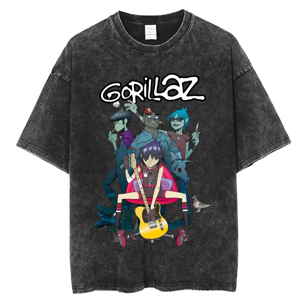 

Hot Sale Rock Band Gorillaz Washed Vintage T-shirt Men Women Casual Oversized T-shirts Men's Hip Hop Fashion T Shirts Streetwear