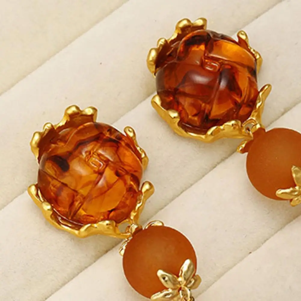 Prong Setting Earrings Three-layer Draped Earrings Water Drop Earrings with Amber Gradient Design Durable Alloy for Women