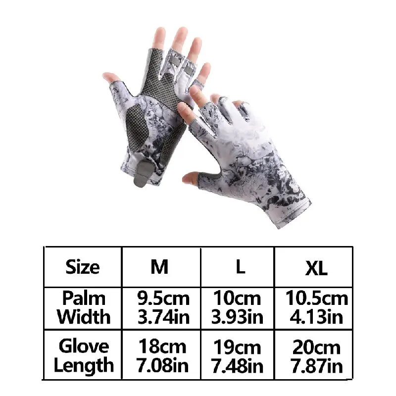 여름 낚시 통기성 아이스 실크 반손가락 장갑 프린트 통기성 자외선 차단 장갑 세탁 가능 야외 사이클링 스포츠 장비