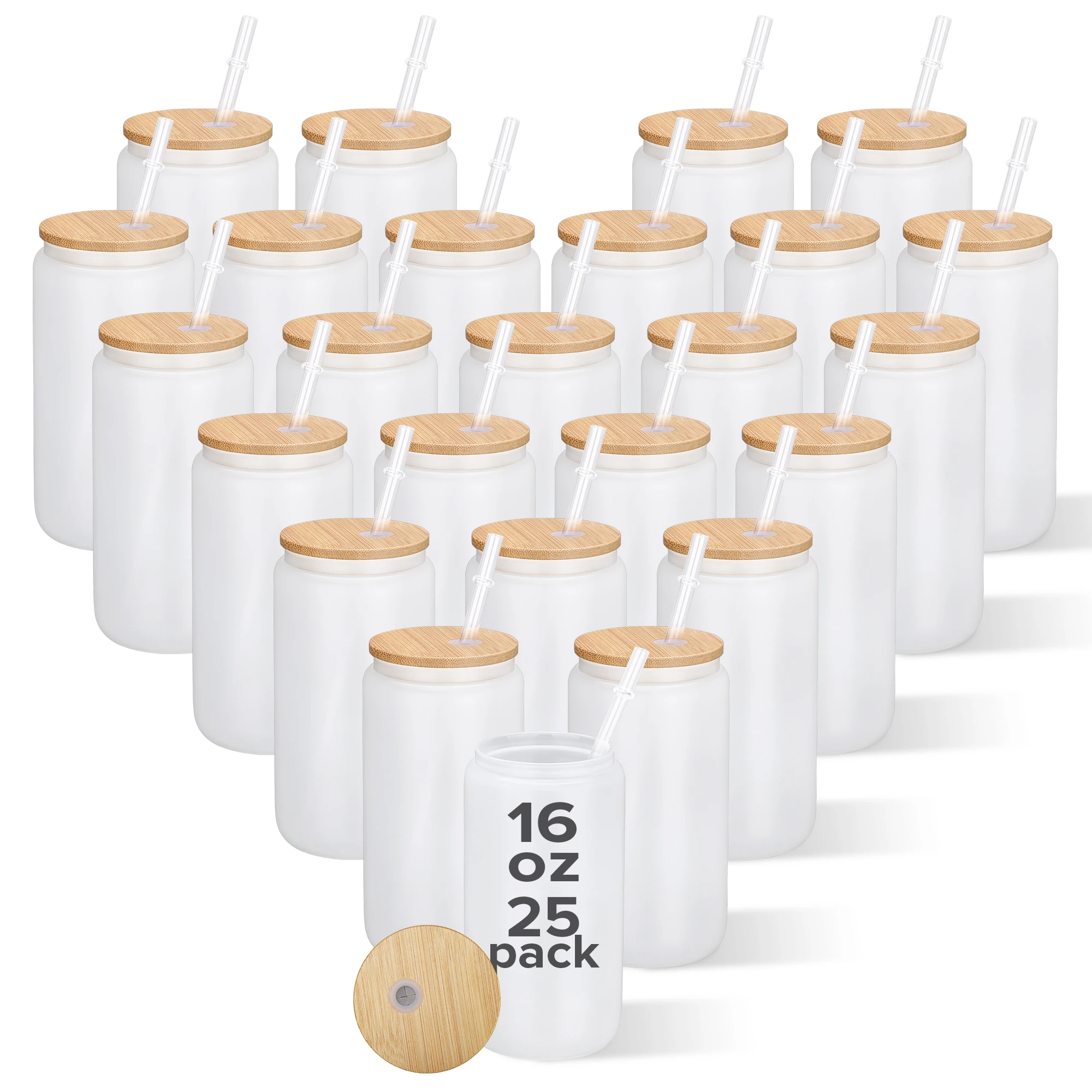 

Склад США, 25 упаковок, 16 унций, матовые сублимационные стеклянные заготовки, банки, стеклянный стакан с бамбуковой крышкой и соломенной стеклянной посудой для напитков