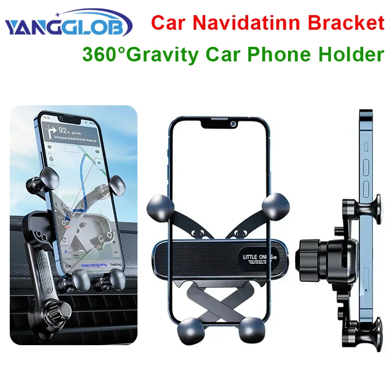 

360 Rotation Car Navigation Bracket Air Vent Clip Navigation Stand Telescopic Air Outlet Phone Support for 4.7-7 Inch