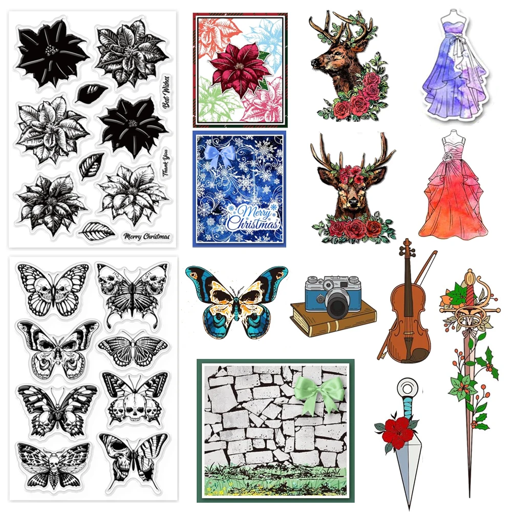 Christmas Layered Poinsettia Clear Stamp Winter Plants Flower Leaf Decoration Silicone Clear Stamp Seals for DIY Scrapbooking