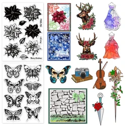 Christmas Layered Poinsettia Clear Stamp Winter Plants Flower Leaf Decoration Silicone Clear Stamp Seals for DIY Scrapbooking