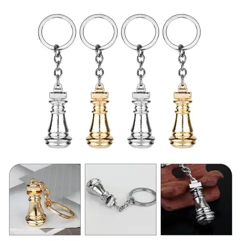 4Pcs Chess Keychain Alloy Keyring Corrosion Resistant Chess Piece Charm Key Holder Key Hanging Pendant for Backpack Decoration