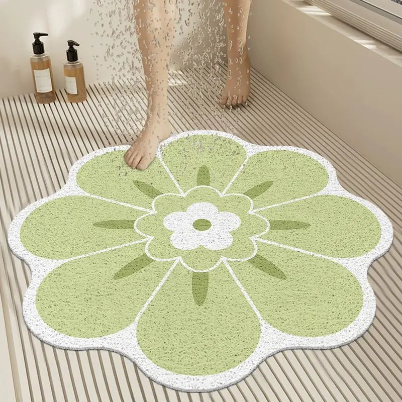 Flower Pattern Bathroom Silk Floor Mat Water Leakage Special Shower, Water Barrier Foot Mat, Pink, Green, Orange, 1Pc