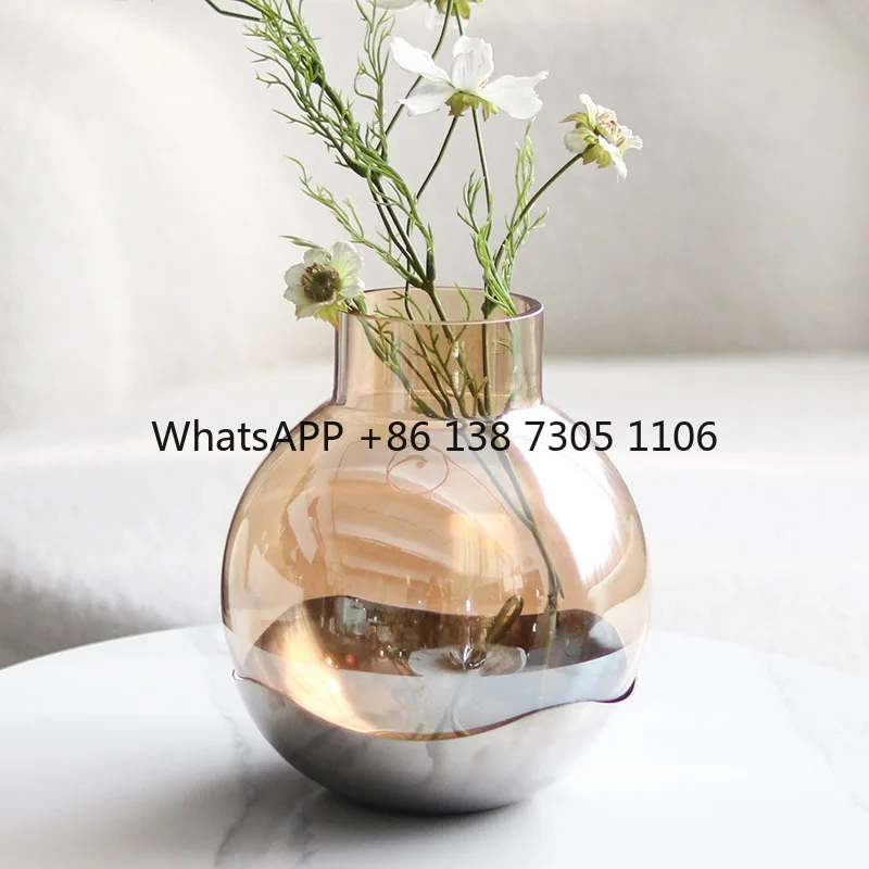 

Light luxury simple glass flower ornament Nordic small fresh metal cylinder vase desktop model room soft decoration jewelry