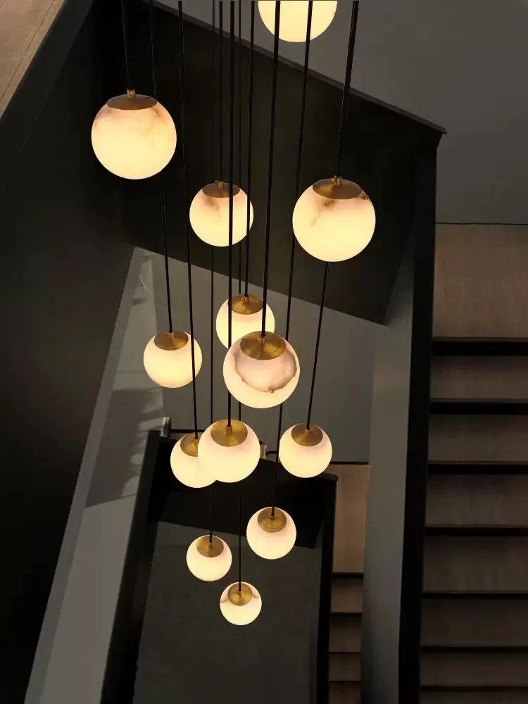 

American-style gold marble chandelier, suitable for living rooms, ceiling pendant lamp, gold lustre dimmable