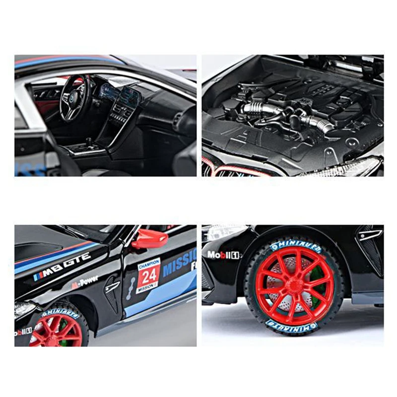 1: 24 bwm m8 liga modelo de carro alta simulação diecasts brinquedo com som e luz puxar para trás veículos decoração brinquedos para crianças presente