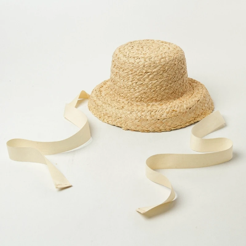 Handwoven Kids Straw  Cap Girl Floppy Hat Wide Brim Fishing Cap Vacation Hat Dropshipping