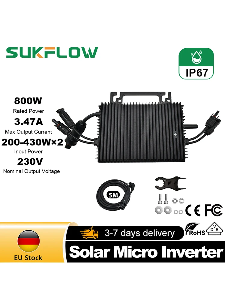 800W Mikro-Solarwechselrichter MPPT WiFi-Monitor Plug & Play Netzgekoppelter Wechselrichter für Heim-Balkon-Solarsystem