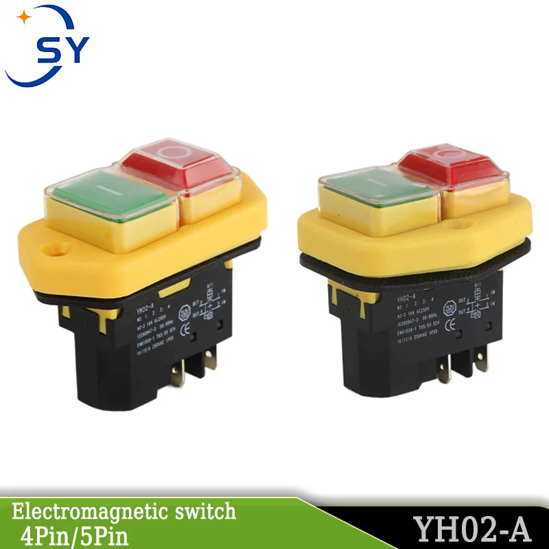 Electromagnetic Switch YH02-A Diamond-Shaped AC220V 16A Electromagnetic Start Button Machine Tool Accessories 4PIN 5PIN