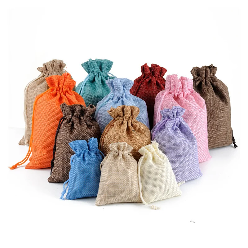 50/100pcs 18 Color Linen Bag Gift Drawstring Bag Cosmetics Candy Wedding Christmas Jewelry Burlap Bag Reusable DIY