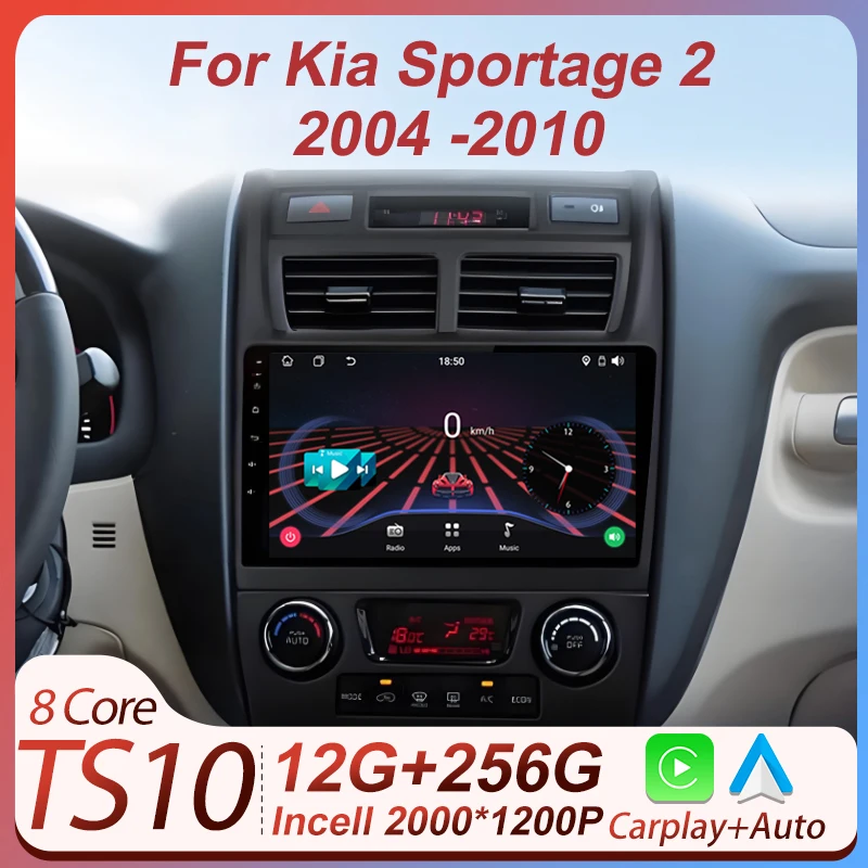 

Stereo Head Unit For Kia Sportage 2 2004 2005 2006 2007-2010 Android Auto GPS Navigation Autoradio Carplay Touch Screen 8 Core