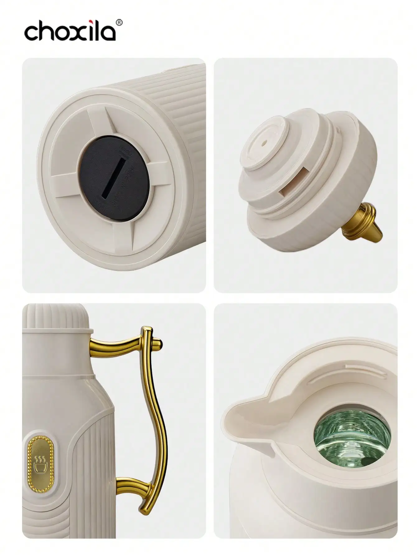 1pc Large-capacity insulated kettle, gold-plated style teapot, coffee kettle, thermos, hot water bottle, press-type glass inner - view 4