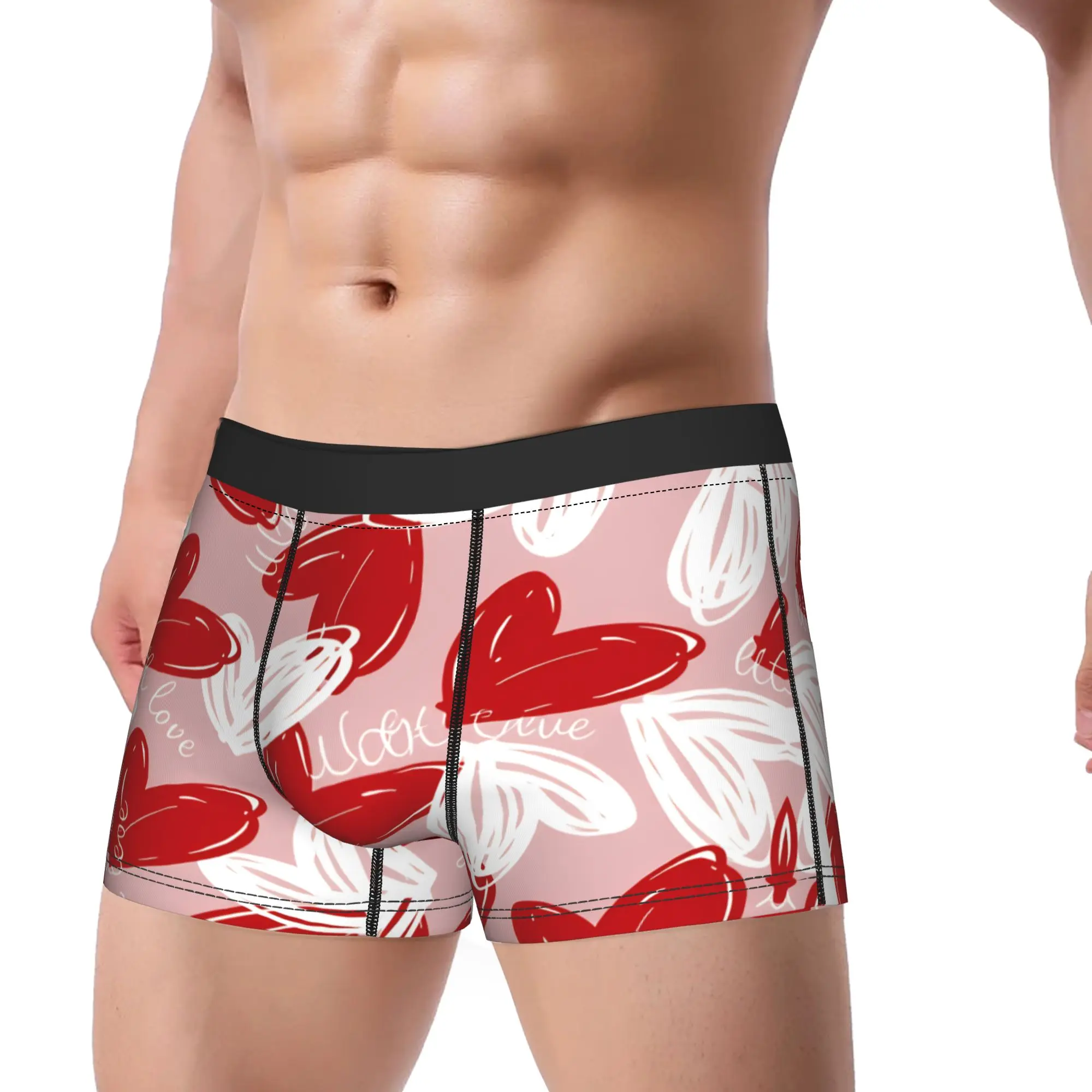 Red Love Hearts Underwear Valentines Day Men's Boxer Brief Breathable Boxer Shorts High Quality Pattern Plus Size Panties