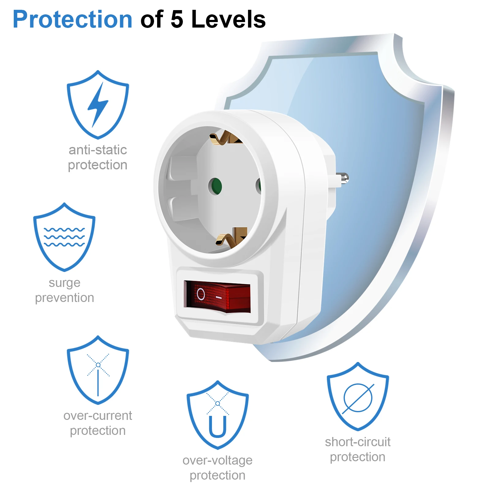 3PCS EU Socket Adapter With Switch ON/OFF European Standard Power Conversion Plug 250V 16A Electrical Outlet Extension Plug