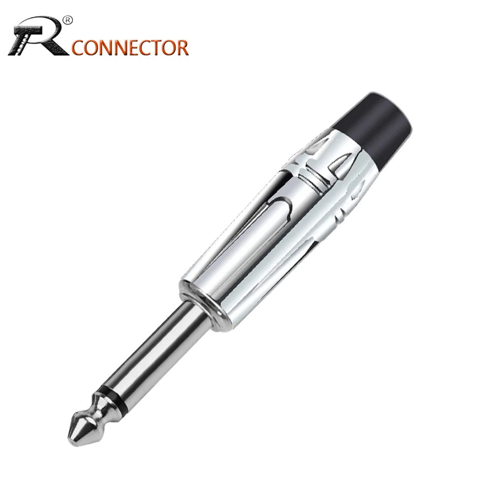 1PCS 6.35mm Jacks Mono 2Poles 6.3mm Male Plug Connector Nickel Plated 1/4 Inch Microphone MIC Guitar Plug Connector