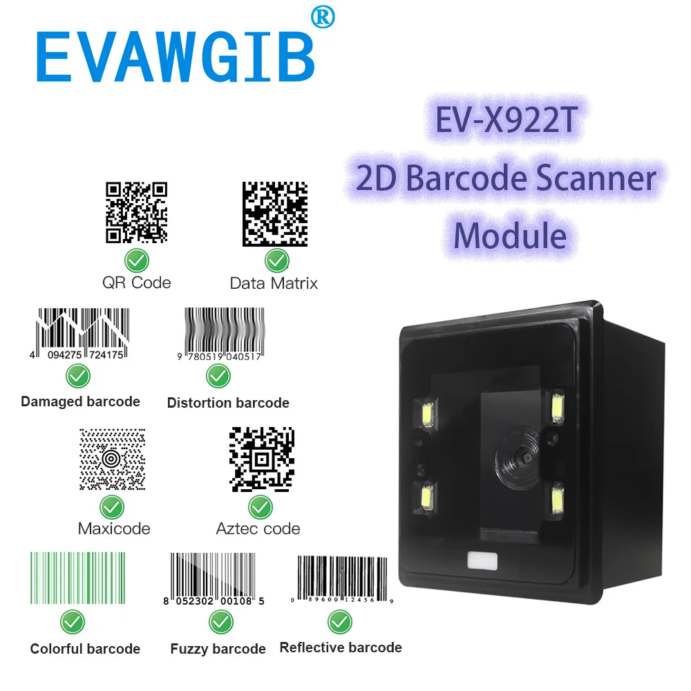 

EVAWGIB Free Shipping EV-X922T Embedded 1D 2D Barcode Scanner Module QRcode Reader Vending Machine USB RS232 100W Pixels