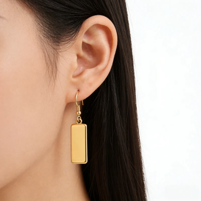 

New High Quality Fashionable Stainless Steel Gold Color Rectangular Earrings DIY Accessories Pierced Unisex Jewelry Gifts