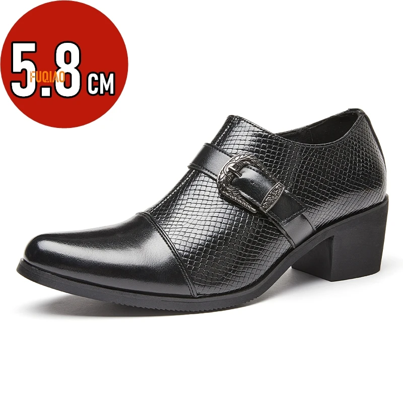 

Мужские модельные туфли на высоком каблуке в стиле ретро, модные кожаные лоферы из искусственной змеиной кожи, удобные слипоны, официальная офисная обувь для свадебной вечеринки