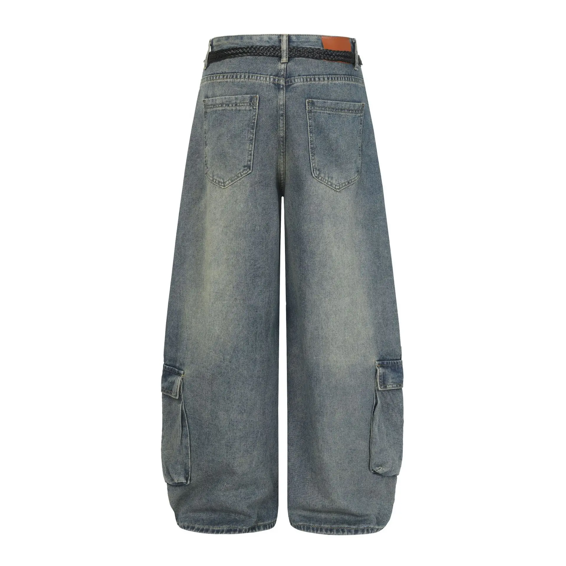 Men's Vibe Style Jeans Pants Fashion High Street Oversized Hip Hop Denim Trousers Loose Fit Wide Leg Jeans With Multi Pockets