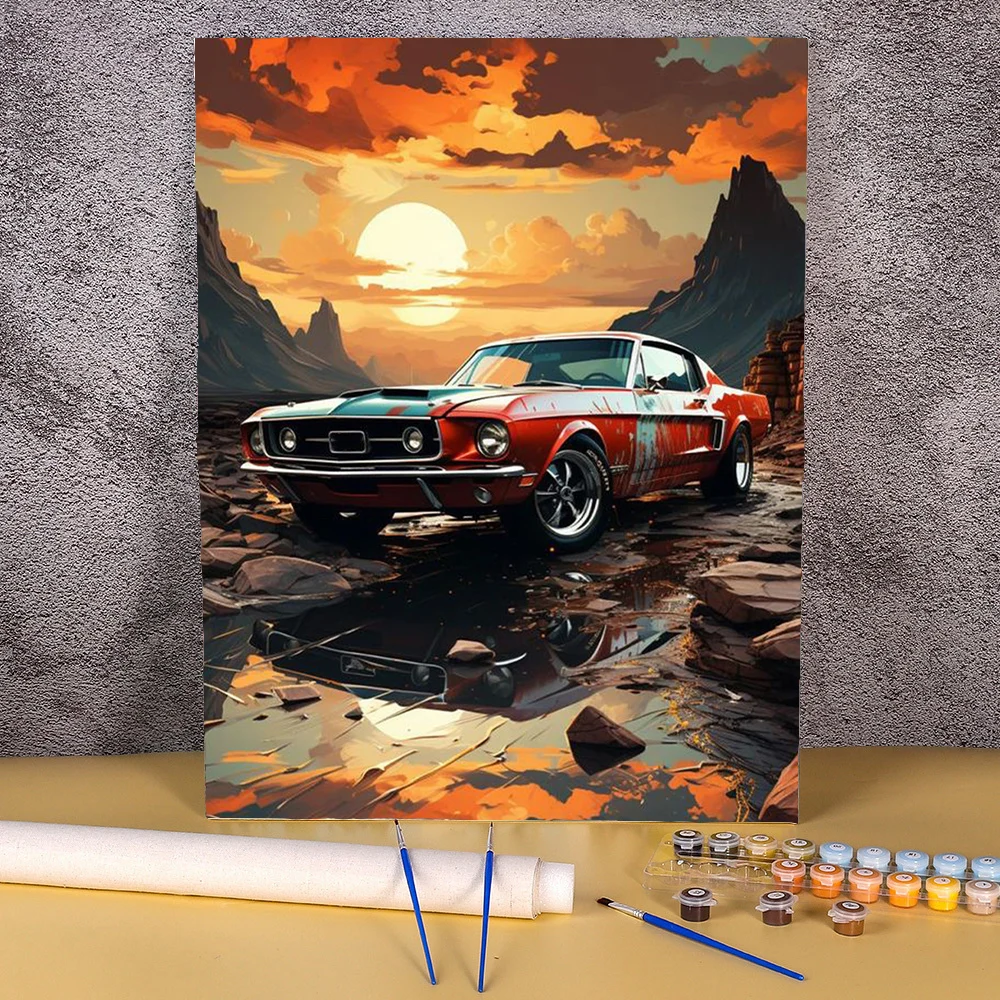 Dipinto ad olio con i numeri per adulti da colorare con i numeri Vintage Car Sunset Picture Number disegni da salotto su tela regalo