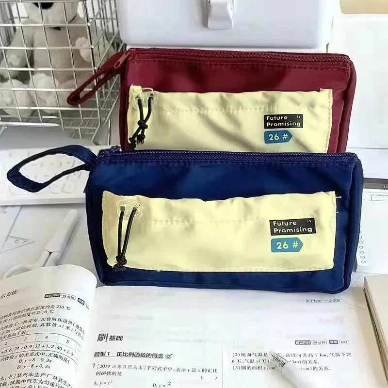 Multi Pocket Desktop Storage Pouch Japanese Style Multi-layer Large Capacity Stationery Bag Waterproof Pencil Pouch Student