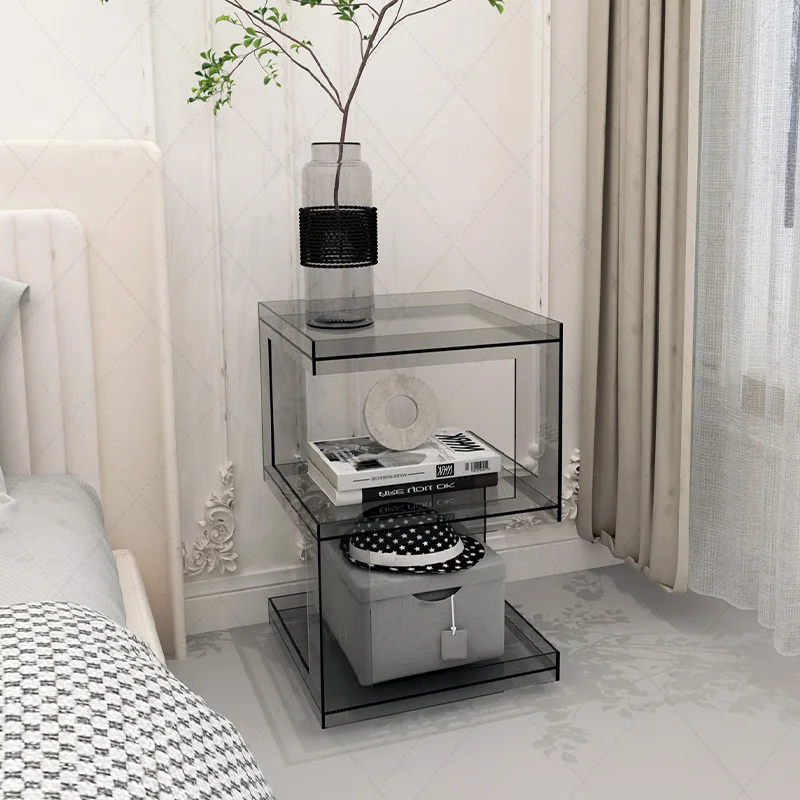 Acrylic multi-layer storage bookshelf small apartment living room floor-to-wall storage figure living room corner storage