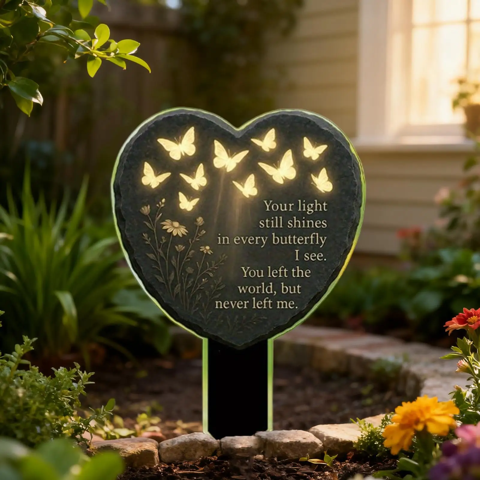 Grave Decorations 2D Acrylic Heart Decoration Butterfly and Flower Carved Texture Grave Decorations Stake for Outdoor Garden