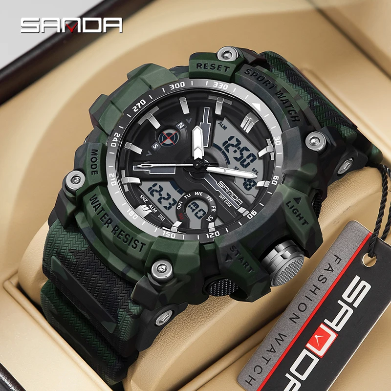 

SANDA Sports Chronograph Watch Men Dual Display Electronic Watch Luxury Brand Men Military Watches 50M Waterproof Reloj Hombre