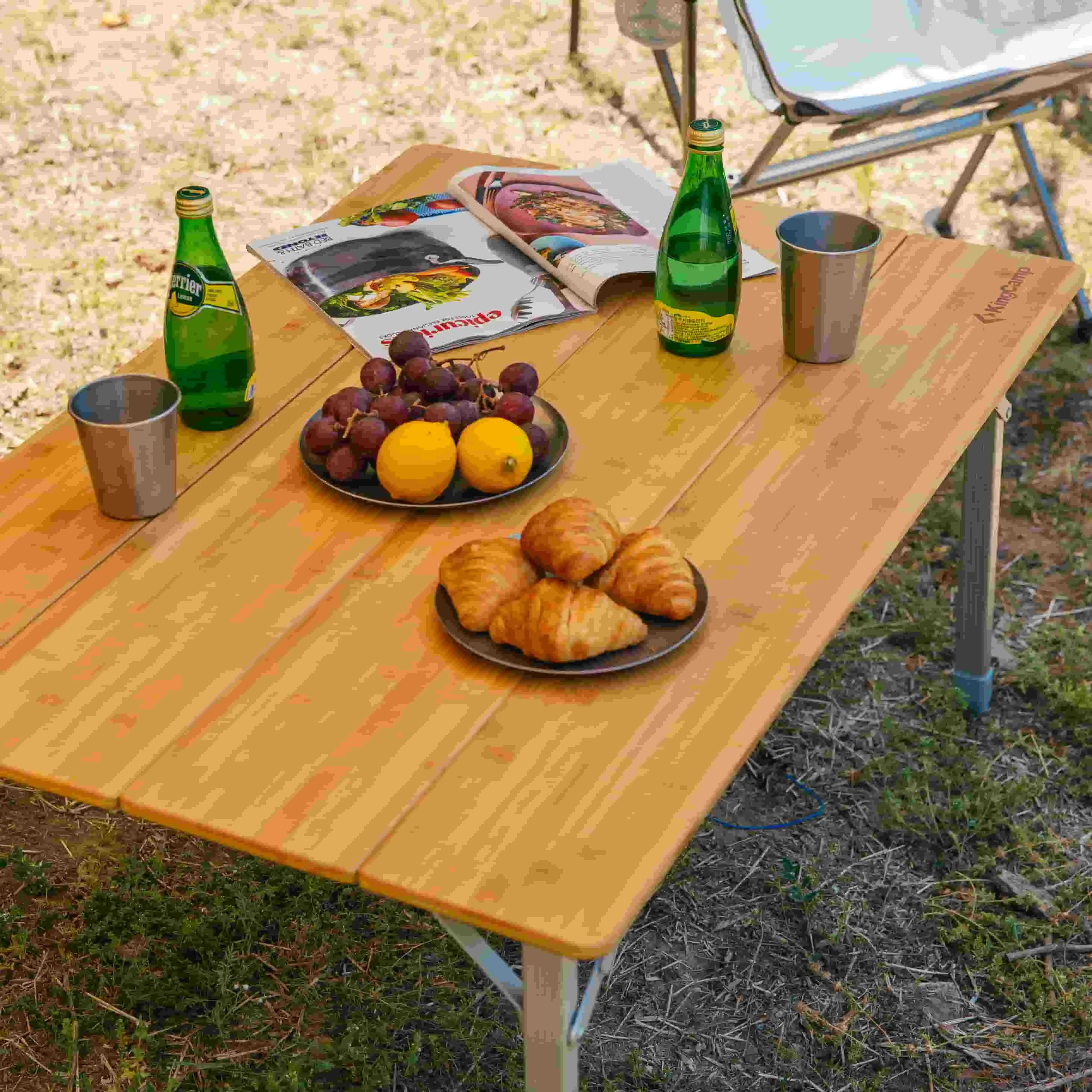 KingCamp Bamboo Folding Camping Table, Camping Patio Picnic Beach Indoor, 4% Off, Lightweight, Height Adjustable