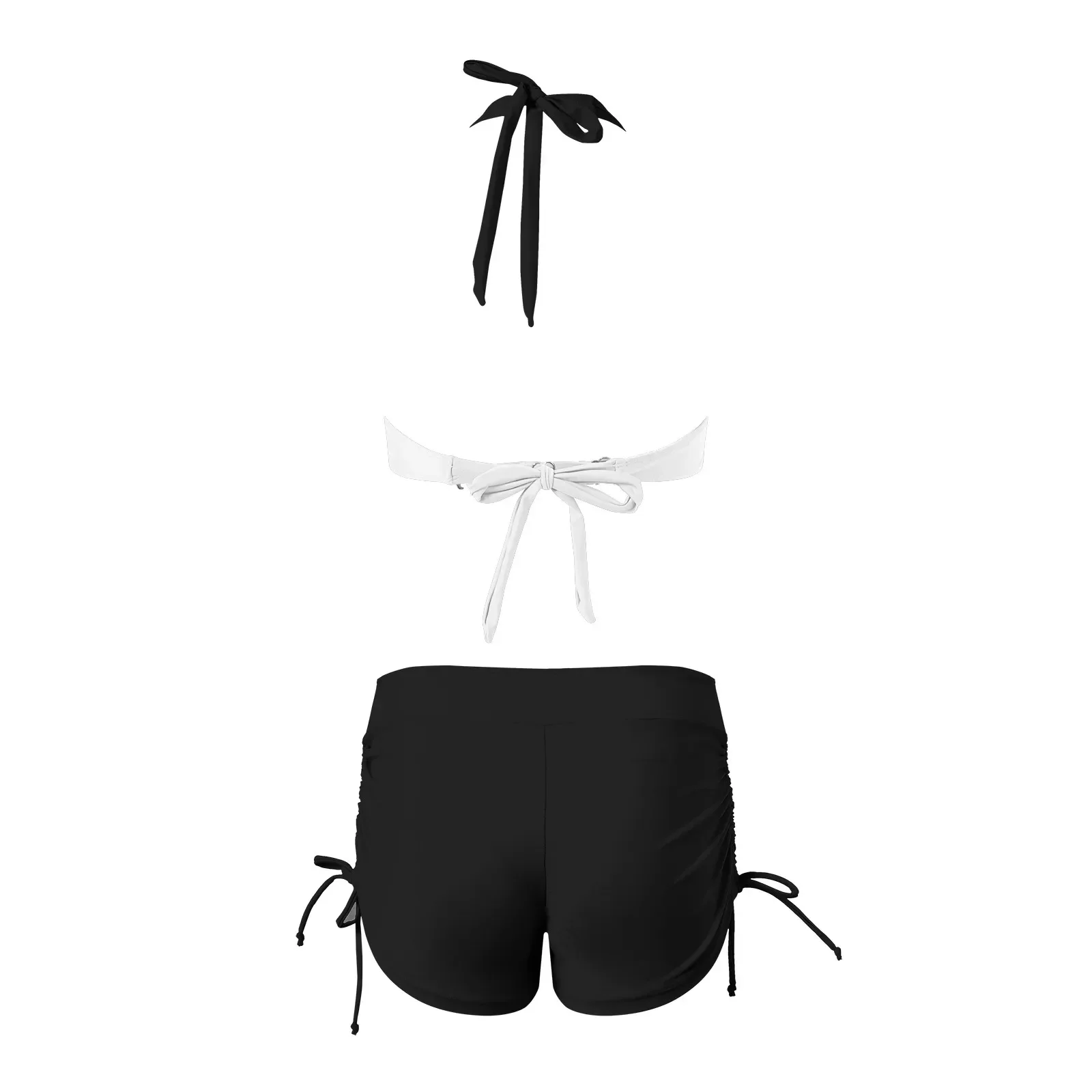 여성 하이웨이스트 투피스 수영복 섹시 솔리드 컬러 홀터 브라 백리스 베스트 비키니 세트 분리형 투피스 푸쉬업 수영복