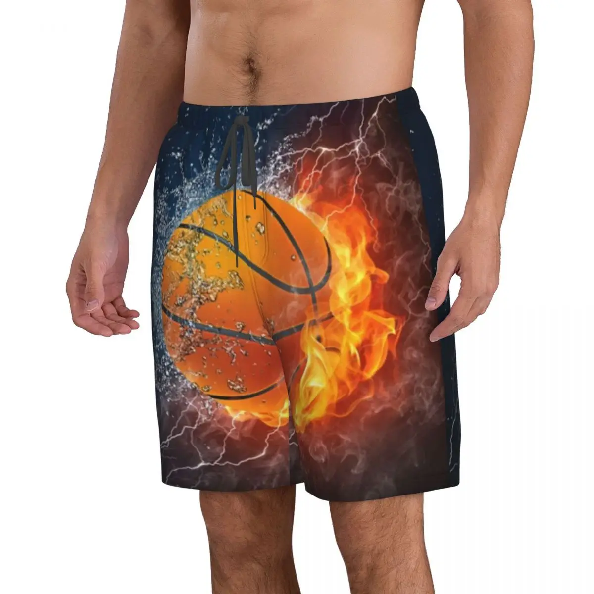 Баскетбольный мяч на огненном и воде, мужской купальник, плавки-боксеры, пляжные быстросохнущие шорты для плавания