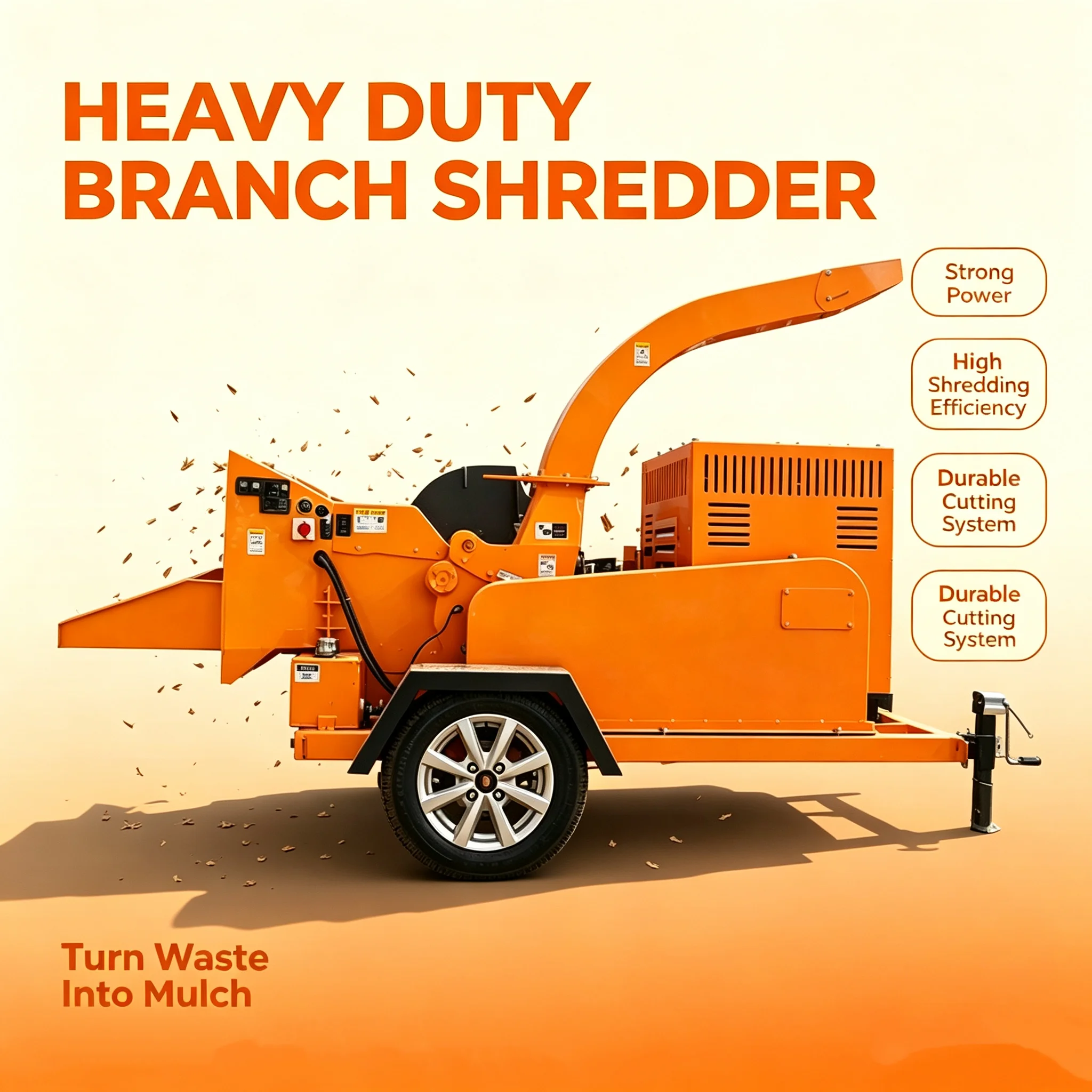 40 kw 4-Cylinder Diesel Towable Wood Chipper Tree Branch Shredder Machine Garden Log Bamboo Crusher Hydraulic Feeding Mulcher